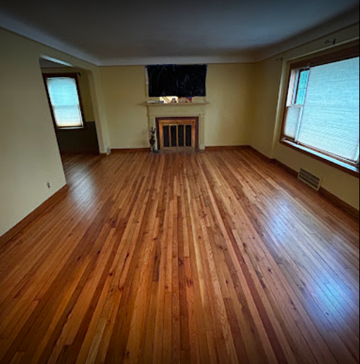 photo shows a honey maple restored hardwood floor in cleveland